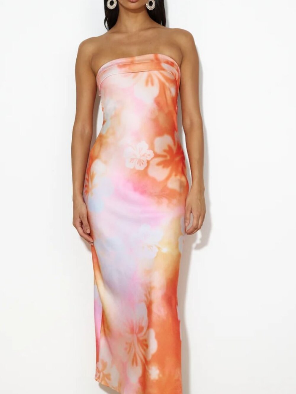 Hello Molly Hibiscus Hues Halter Maxi Dress Pink & Orange XS